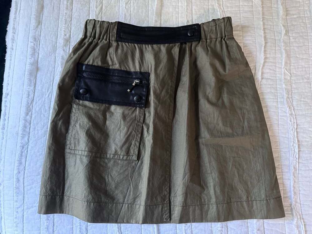Balenciaga Olive Green Utility Mini Skirt with Leather Trim Size 38